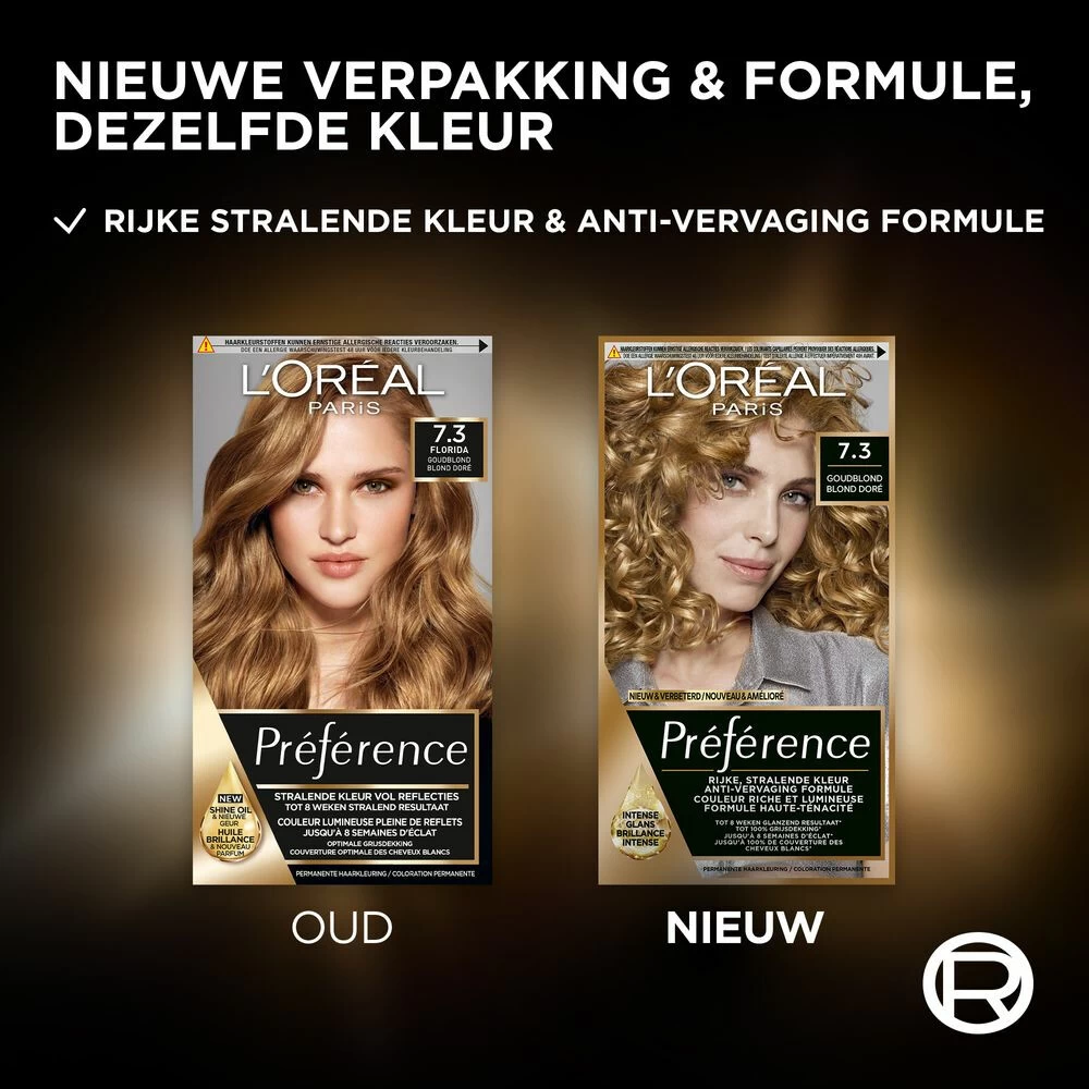 L'Oreal Lu0027Oréal Preference Haarkleuring 7.3 Floride - Goudblond 4 L'Oreal Lu0027Oréal Preference Haarkleuring 7.3 Floride - Goudblond - Afbeelding 2